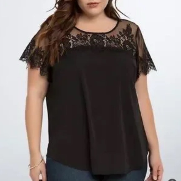 torrid Tops - Torrid Black Lace Short Sleeve Blouse